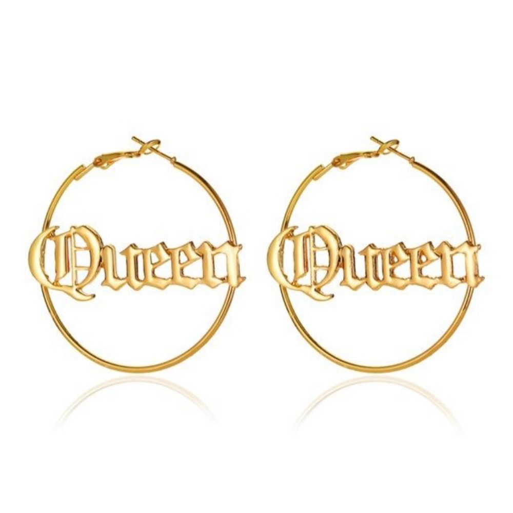 Gold Hoop Queen Fashion Earrings - Picture 3 of 3